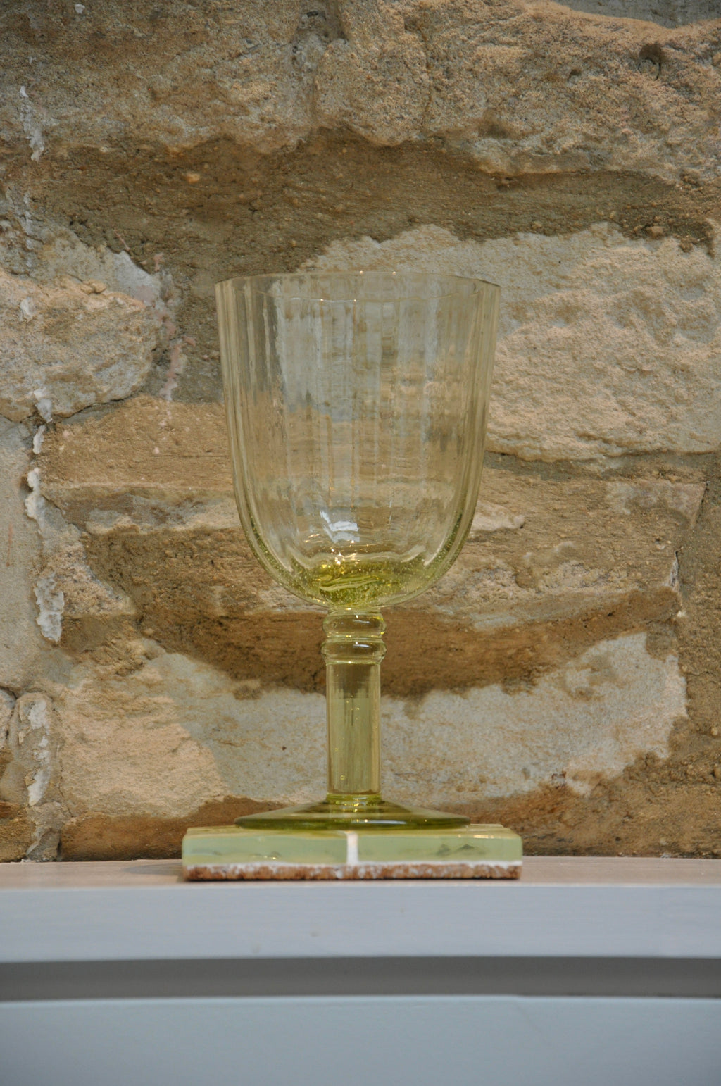 Yellow Glass Rippled Bazille Tiled Coaster