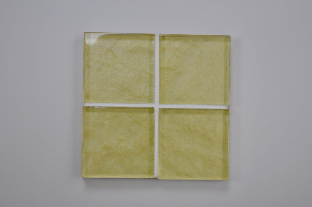 Yellow Glass Rippled Bazille Tiled Coaster