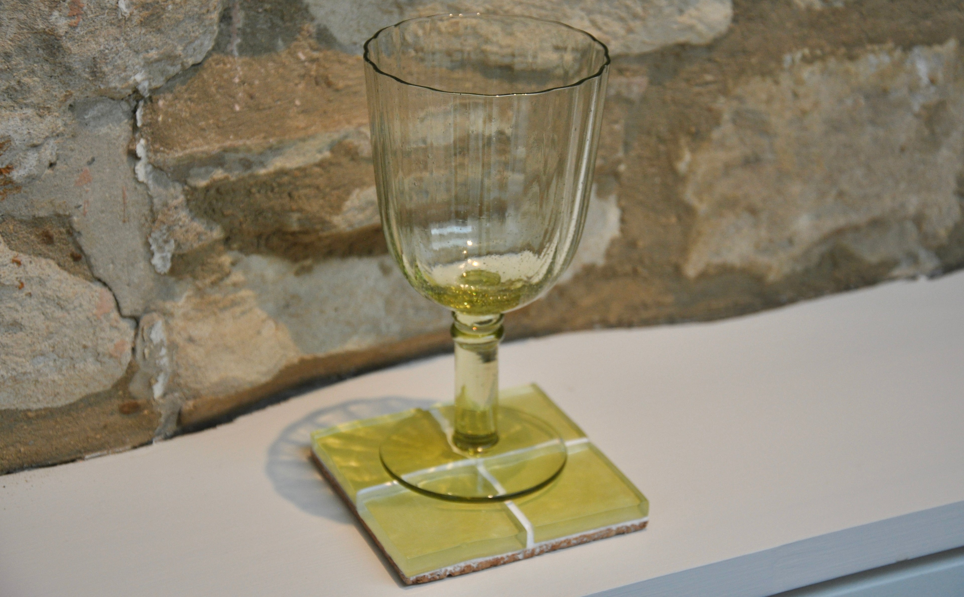 Yellow Glass Rippled Bazille Tiled Coaster