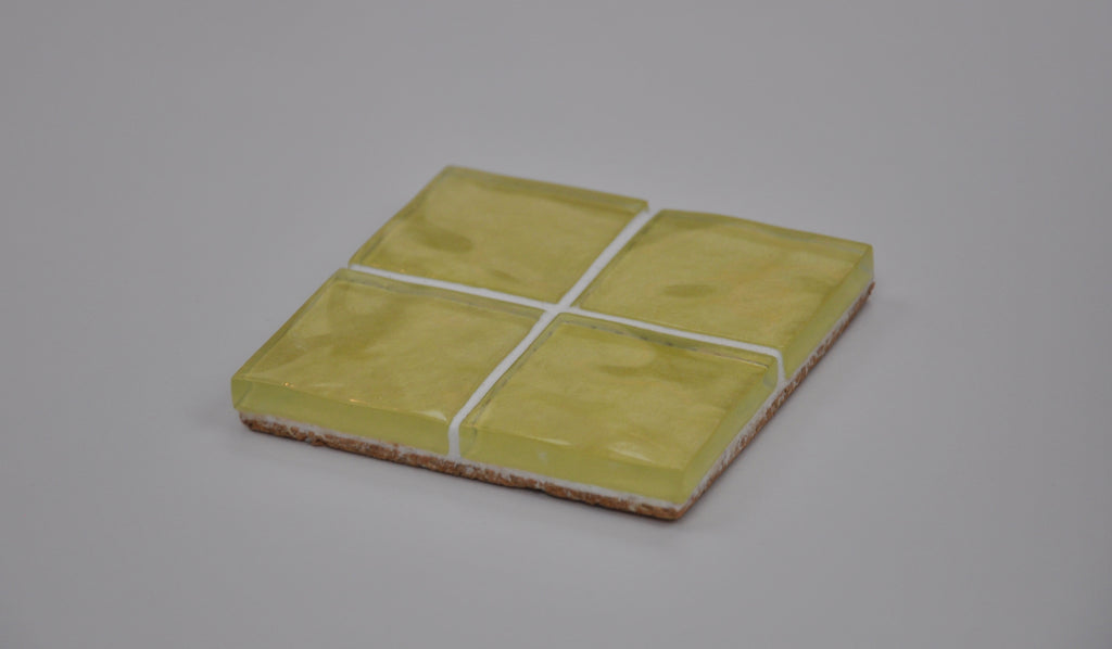 Yellow Glass Rippled Bazille Tiled Coaster