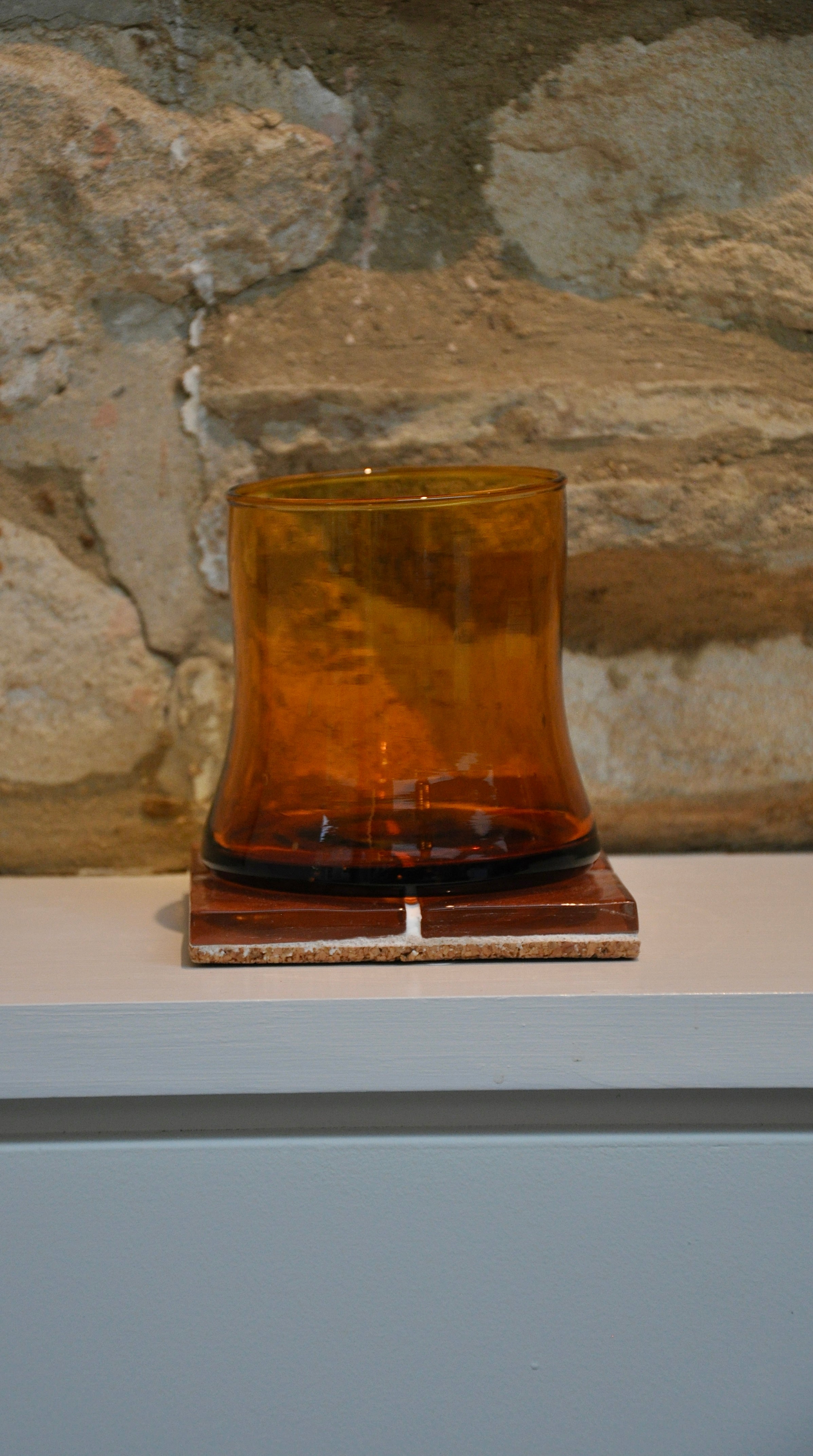 Amber Glass Rippled Bazille Tiled Coaster