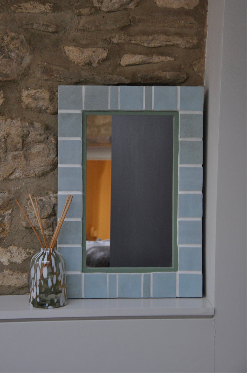 Hand Tiled Egg Shell Blue Mirror
