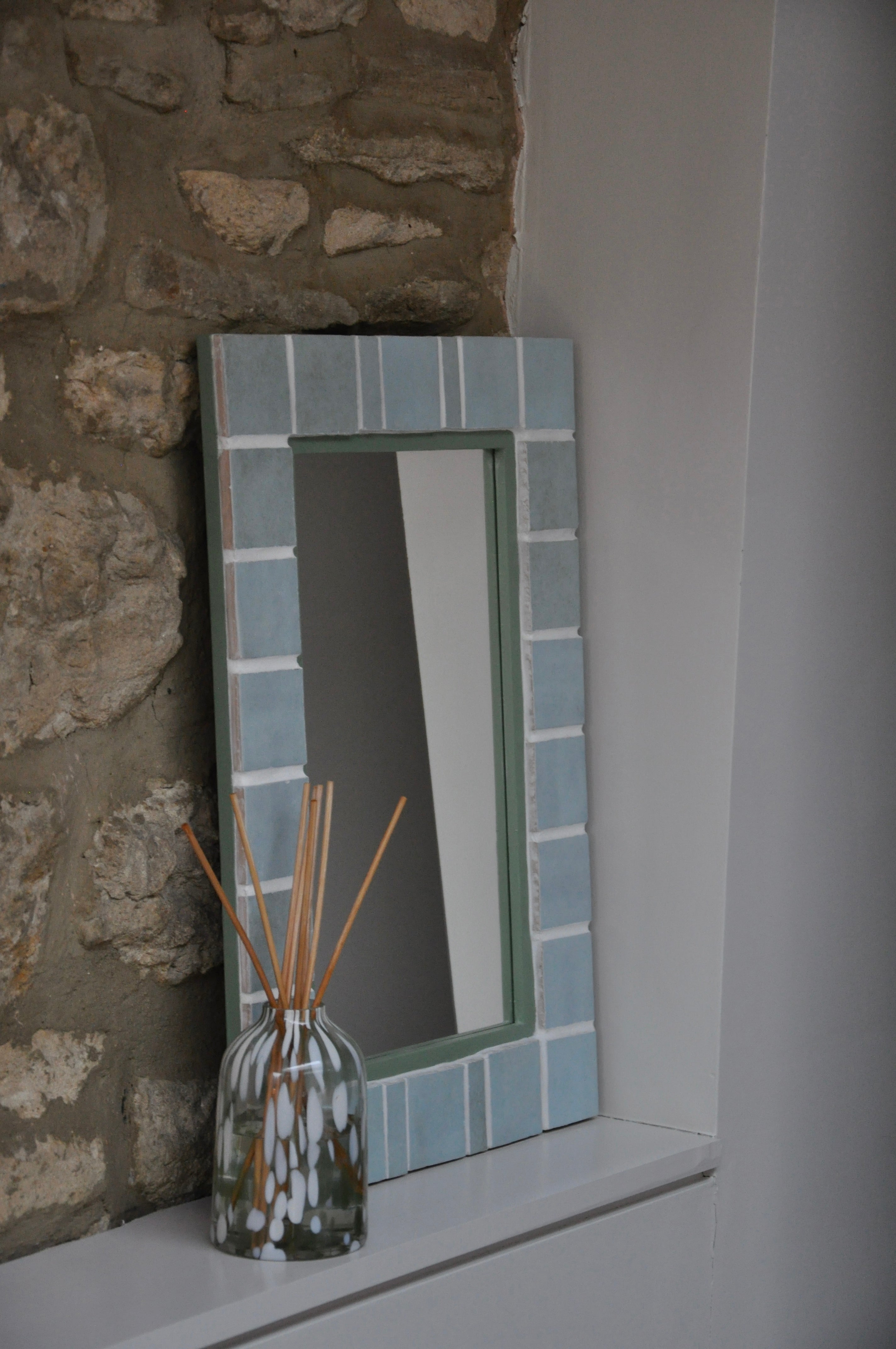 Hand Tiled Egg Shell Blue Mirror