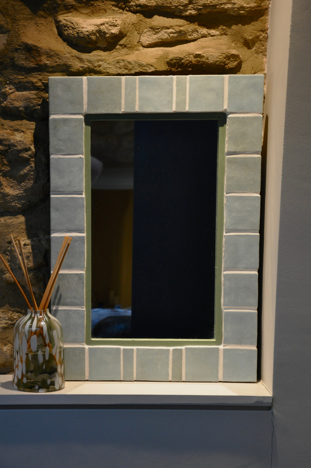 Hand Tiled Egg Shell Blue Mirror