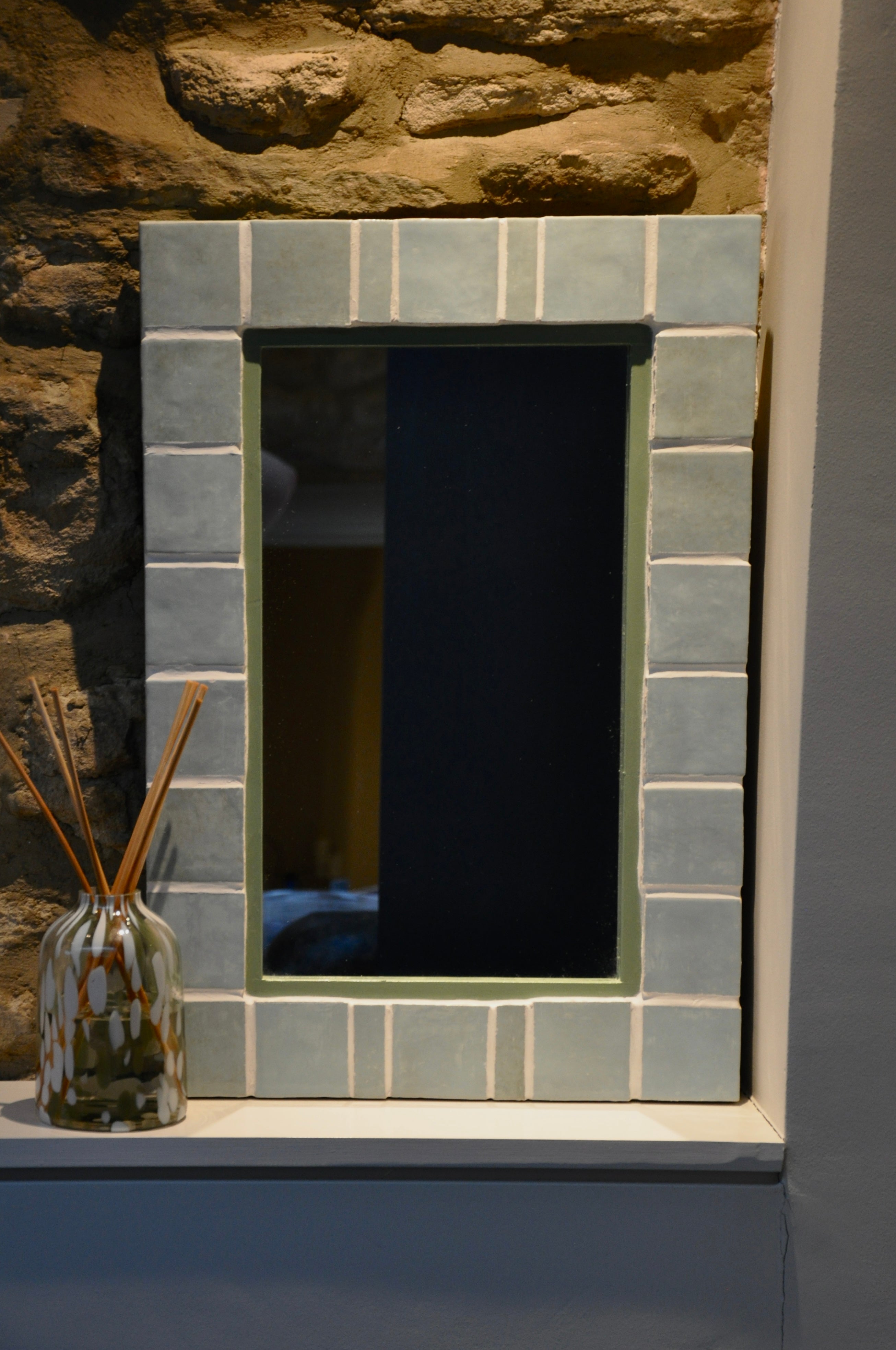 Hand Tiled Egg Shell Blue Mirror