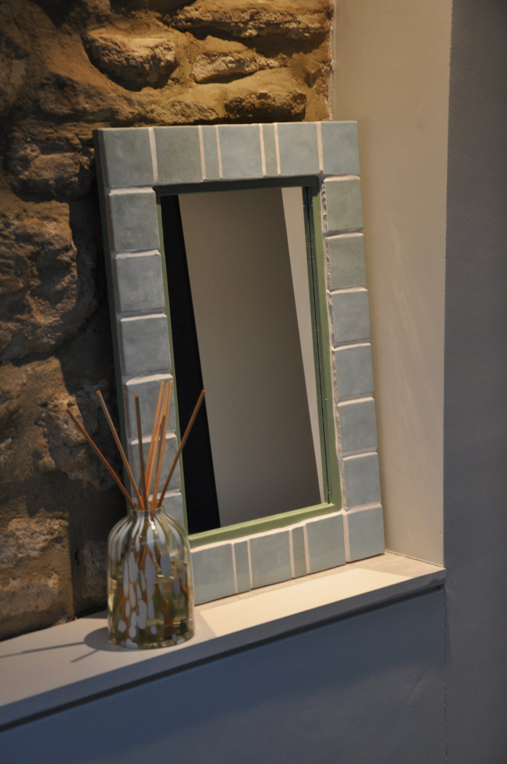 Hand Tiled Egg Shell Blue Mirror