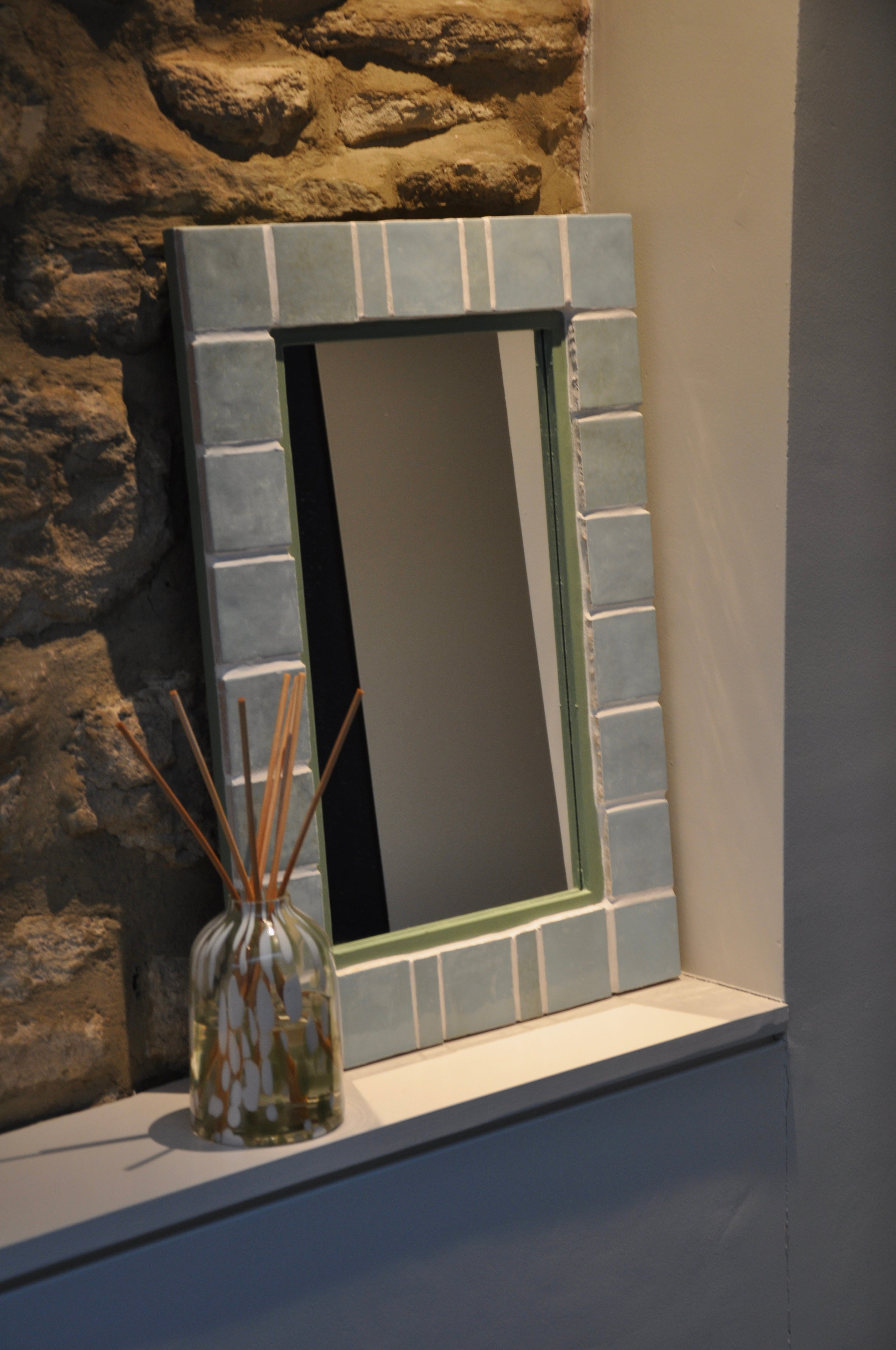 Hand Tiled Egg Shell Blue Mirror